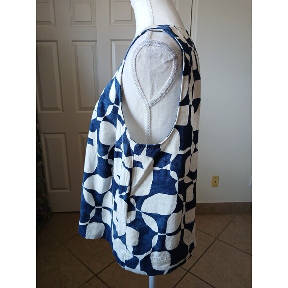 Sonoma Womens Blouse Large Linen Blend Blue Beige Sleeveless Coastal Beach - Picture 4 of 14